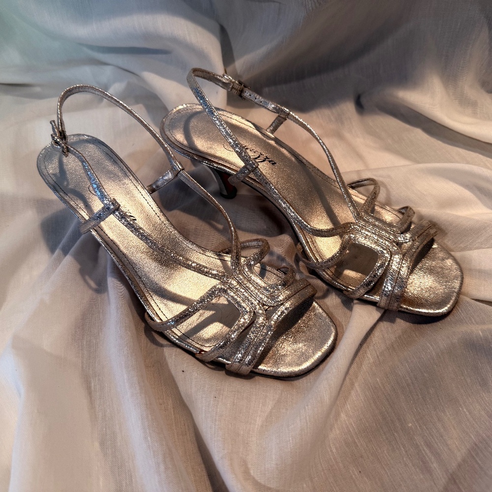 Ragazza Metallic Silver Strappy Slingback Heels - Size 8